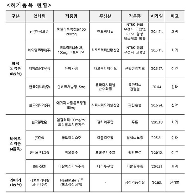 허가품목 현황(자료 식약처).